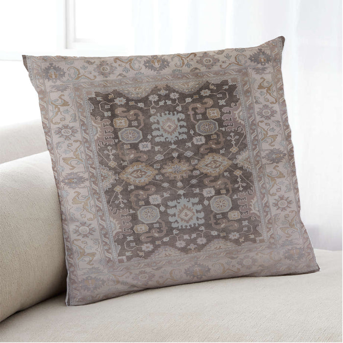 Lifestyle Image of Mid-Century Modern Urban Square Brown Throw Pillow, 18 inch by 18 inch, pwurb2911