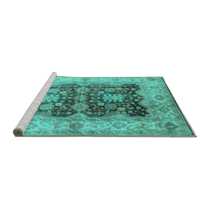 Sideview of Machine Washable Oriental Turquoise Traditional Area Rugs, wshurb2911turq