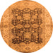 Round Machine Washable Oriental Orange Traditional Area Rugs, wshurb2911org