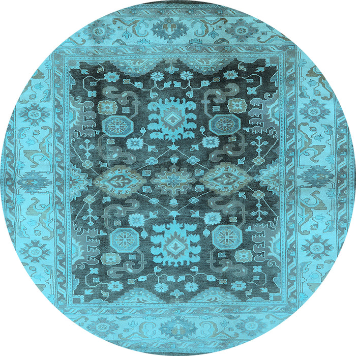 Round Machine Washable Oriental Light Blue Traditional Rug, wshurb2911lblu