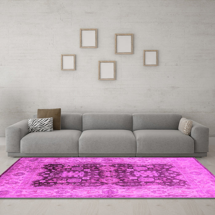 Machine Washable Oriental Pink Traditional Rug in a Living Room, wshurb2911pnk