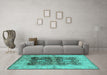 Machine Washable Oriental Turquoise Traditional Area Rugs in a Living Room,, wshurb2911turq