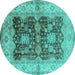 Round Machine Washable Oriental Turquoise Traditional Area Rugs, wshurb2911turq