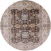 Round Machine Washable Industrial Modern Brown Rug, wshurb2911