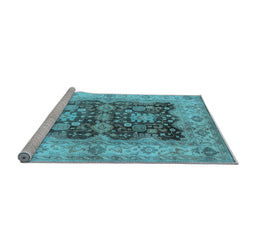 Sideview of Machine Washable Oriental Light Blue Traditional Rug, wshurb2911lblu