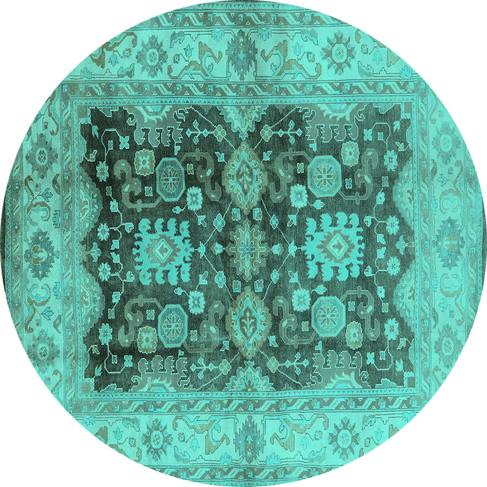 Round Oriental Turquoise Traditional Rug, urb2911turq