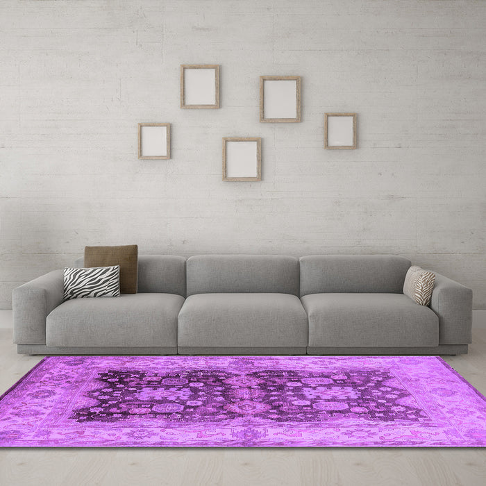 Machine Washable Oriental Purple Traditional Area Rugs in a Living Room, wshurb2911pur
