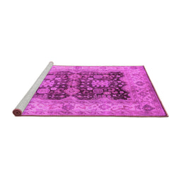 Sideview of Machine Washable Oriental Pink Traditional Rug, wshurb2911pnk
