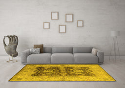 Machine Washable Oriental Yellow Traditional Rug in a Living Room, wshurb2911yw