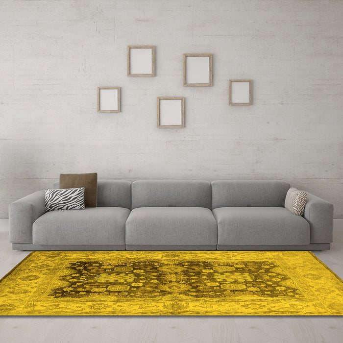 Machine Washable Oriental Yellow Traditional Rug in a Living Room, wshurb2911yw