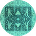Round Machine Washable Oriental Turquoise Industrial Area Rugs, wshurb2912turq