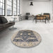 Round Mid-Century Modern Ash Gray Oriental Rug in a Office, urb2912