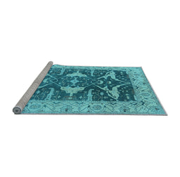Sideview of Machine Washable Oriental Light Blue Industrial Rug, wshurb2912lblu