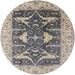 Round Mid-Century Modern Ash Gray Oriental Rug, urb2912