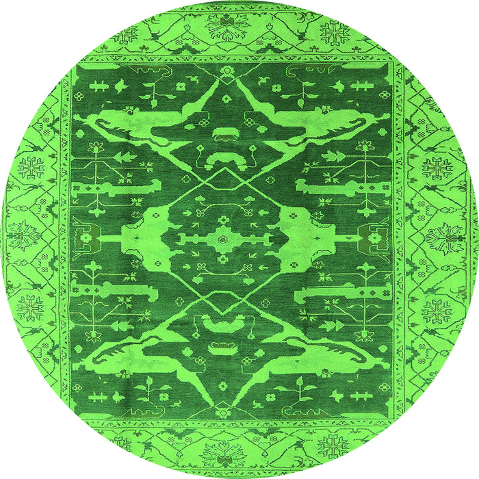 Round Machine Washable Oriental Green Industrial Area Rugs, wshurb2912grn