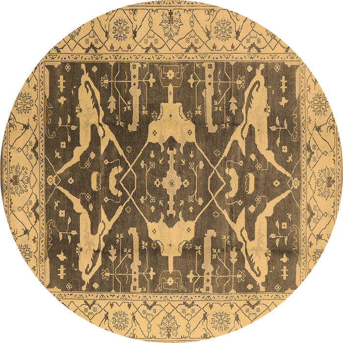 Round Machine Washable Oriental Brown Industrial Rug, wshurb2912brn