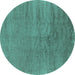 Round Oriental Turquoise Industrial Rug, urb2913turq