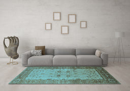 Machine Washable Oriental Light Blue Traditional Rug in a Living Room, wshurb2914lblu