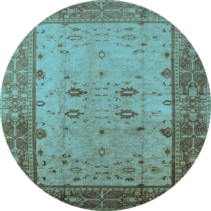 Round Machine Washable Oriental Light Blue Traditional Rug, wshurb2914lblu