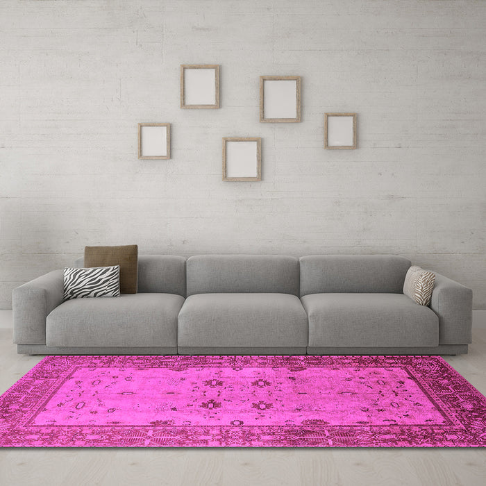 Machine Washable Oriental Pink Traditional Rug in a Living Room, wshurb2914pnk