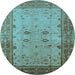 Round Oriental Light Blue Traditional Rug, urb2914lblu