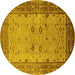 Round Oriental Yellow Traditional Rug, urb2914yw