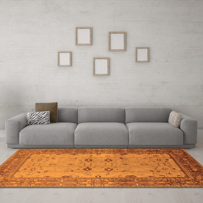 Machine Washable Oriental Orange Traditional Area Rugs in a Living Room, wshurb2914org