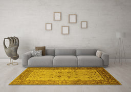 Machine Washable Oriental Yellow Traditional Rug in a Living Room, wshurb2914yw