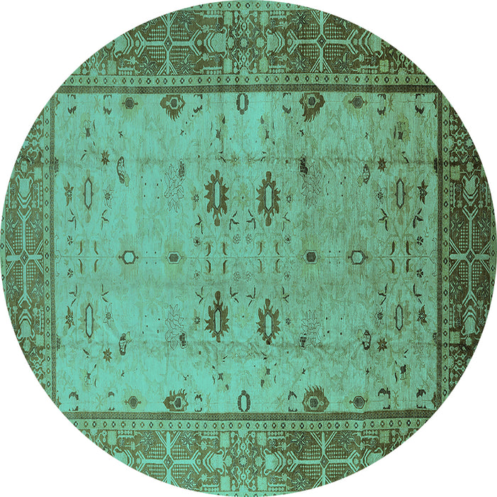 Round Oriental Turquoise Traditional Rug, urb2914turq