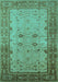 Machine Washable Oriental Turquoise Traditional Area Rugs, wshurb2914turq