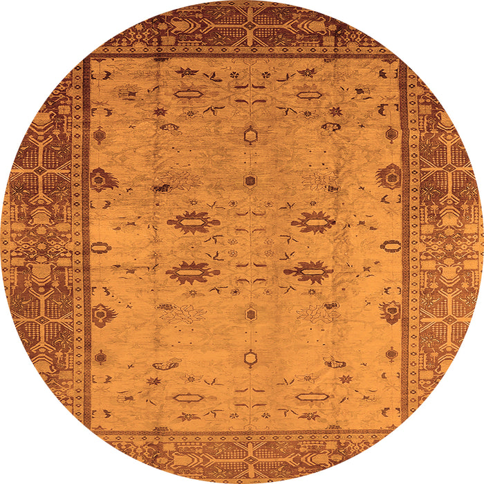 Round Machine Washable Oriental Orange Traditional Area Rugs, wshurb2914org