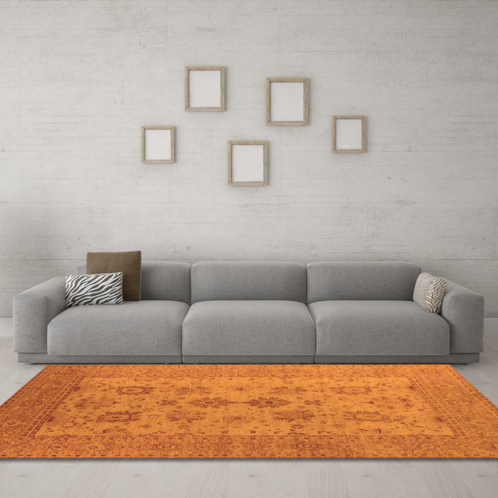 Machine Washable Oriental Orange Industrial Area Rugs in a Living Room, wshurb2915org