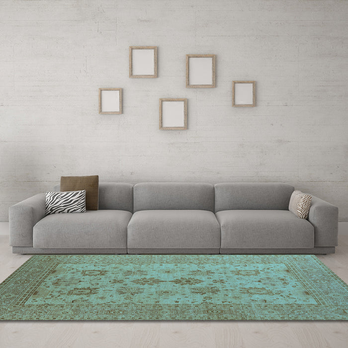 Machine Washable Oriental Light Blue Industrial Rug in a Living Room, wshurb2915lblu