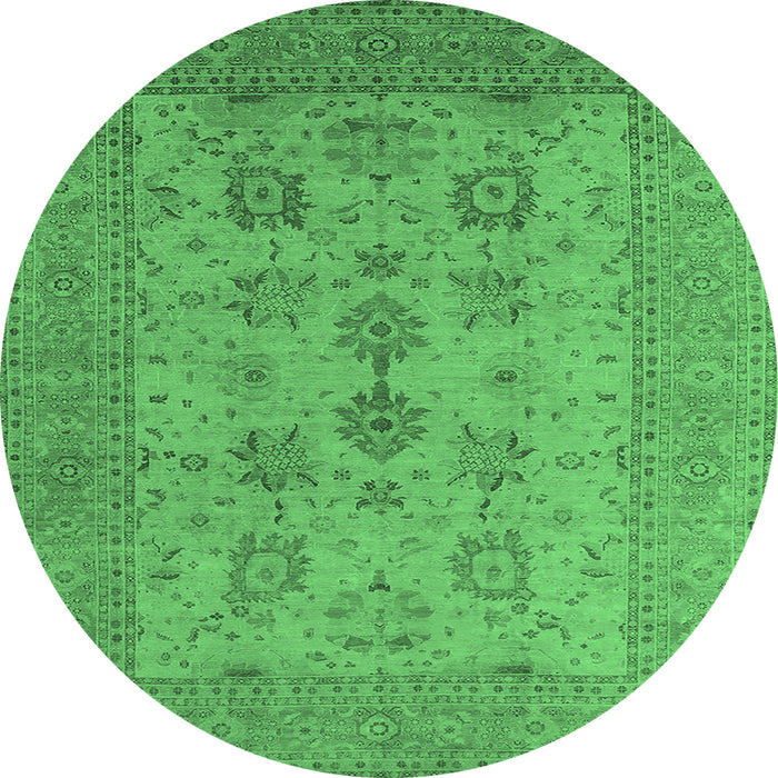 Round Machine Washable Oriental Emerald Green Industrial Area Rugs, wshurb2915emgrn