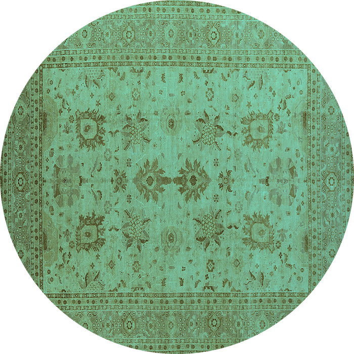 Round Oriental Turquoise Industrial Rug, urb2915turq