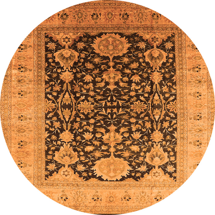 Round Machine Washable Oriental Orange Traditional Area Rugs, wshurb2916org