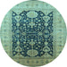 Round Oriental Light Blue Traditional Rug, urb2916lblu