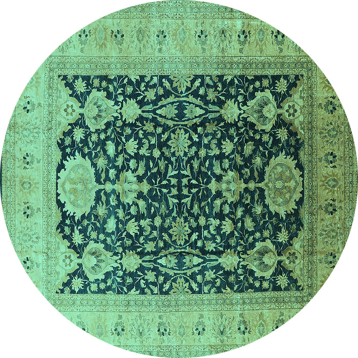 Round Machine Washable Oriental Turquoise Traditional Area Rugs, wshurb2916turq