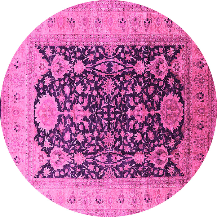 Round Machine Washable Oriental Pink Traditional Rug, wshurb2916pnk