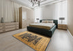 Mid-Century Modern Orange Oriental Rug in a Bedroom, urb2916