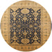 Round Mid-Century Modern Orange Oriental Rug, urb2916