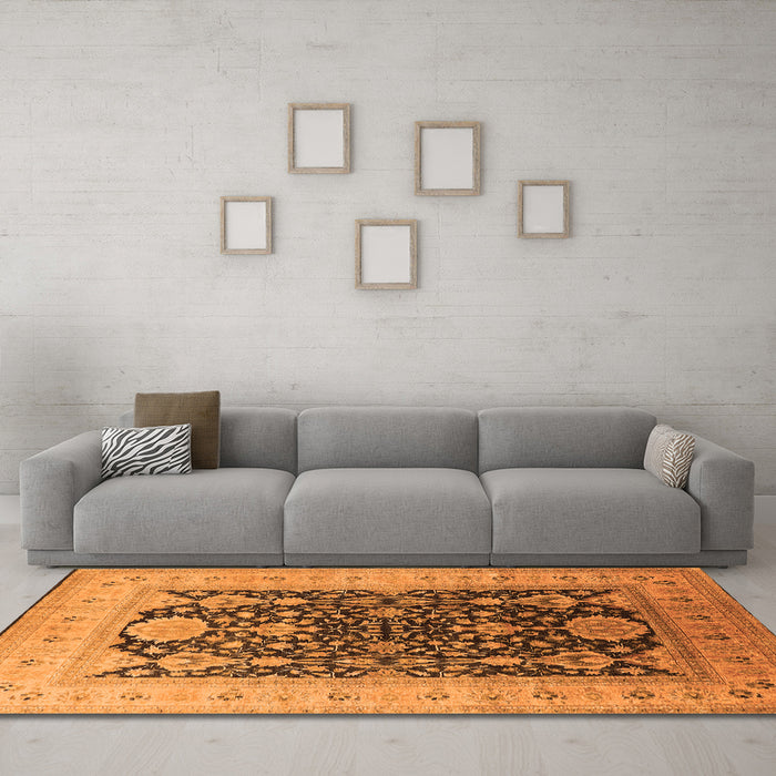 Machine Washable Oriental Orange Traditional Area Rugs in a Living Room, wshurb2916org