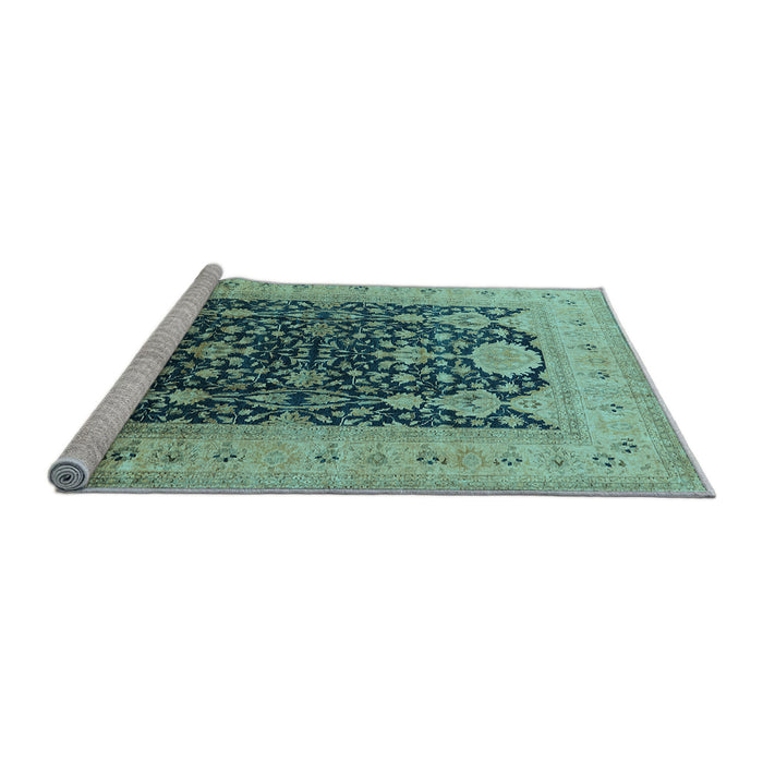 Sideview of Machine Washable Oriental Light Blue Traditional Rug, wshurb2916lblu