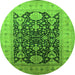 Round Machine Washable Oriental Green Traditional Area Rugs, wshurb2916grn