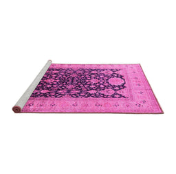 Sideview of Machine Washable Oriental Pink Traditional Rug, wshurb2916pnk