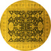 Round Machine Washable Oriental Yellow Traditional Rug, wshurb2916yw