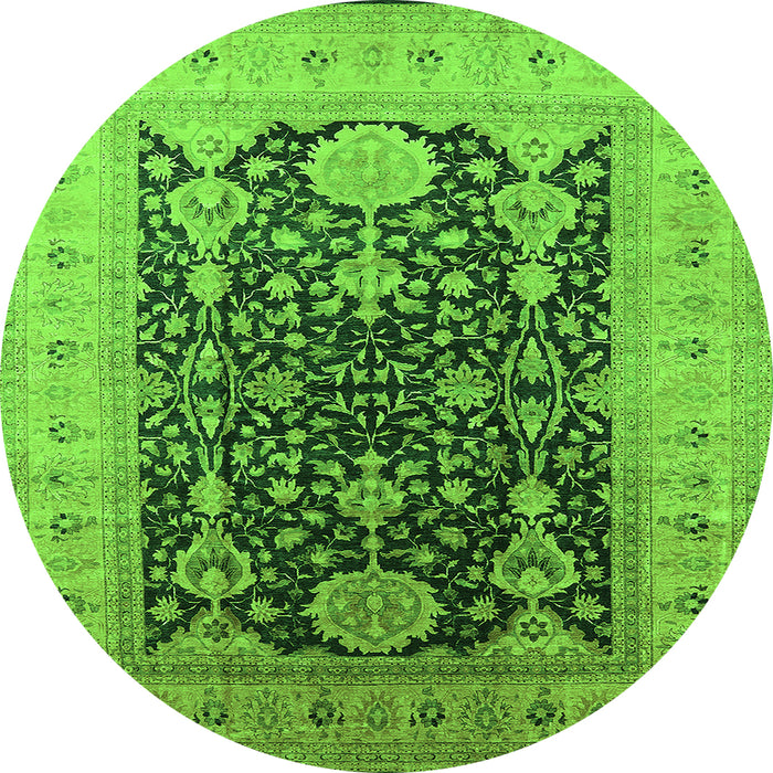 Round Oriental Green Traditional Rug, urb2916grn