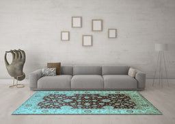 Machine Washable Oriental Light Blue Traditional Rug in a Living Room, wshurb2917lblu