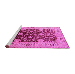 Sideview of Machine Washable Oriental Pink Traditional Rug, wshurb2917pnk