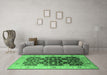 Machine Washable Oriental Emerald Green Traditional Area Rugs in a Living Room,, wshurb2917emgrn